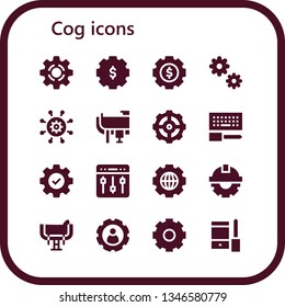 cog icon set. 16 filled simple modern icons about Settings, Cogwheel, Saddle, Configuration
