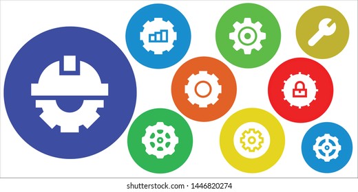 cog icon set. 9 filled cog icons.  Collection Of - Cogwheel, Gear, Settings