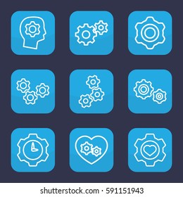 cog icon. Set of 9 outline cog icons such as gear