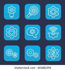 cog icon. Set of 9 outline cog icons such as heart in gear