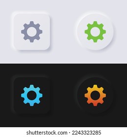 Conjunto de iconos Cog, botón de neumorfismo Multicolor diseño de interfaz de usuario suave para diseño web, IU de aplicación y más, Button, Vector.	