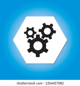 Cog icon in white and blue background used as background or illustrations of engineering work construction industry- vector