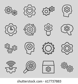 Cog icons set. set of 16 cog outline icons such as gear