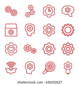 Cog icons set. set of 16 cog outline icons such as gear