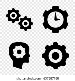 Cog icons set. set of 4 cog filled icons such as gear in head
