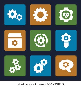 Cog icons set. set of 9 cog filled icons such as gear