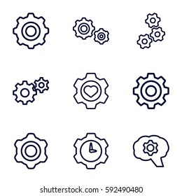 cog icons set. Set of 9 cog outline icons such as gear