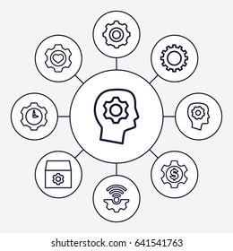 Cog icons set. set of 9 cog outline icons such as gear