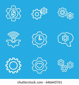 Cog icons set. set of 9 cog outline icons such as gear