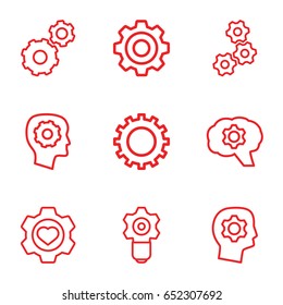 Cog icons set. set of 9 cog outline icons such as gear
