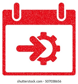 Cog Integration Calendar Day grainy textured icon for overlay watermark stamps. Flat symbol with unclean texture. Dotted vector red ink rubber seal stamp with grunge design on a white background.