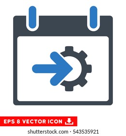 Cog Integration Calendar Day icon. Vector EPS illustration style is flat iconic bicolor symbol, smooth blue colors.