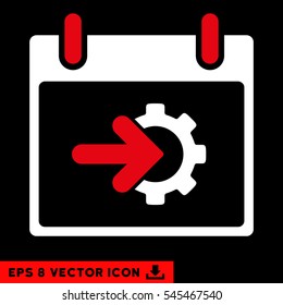 Cog Integration Calendar Day icon. Vector EPS illustration style is flat iconic bicolor symbol, red and white colors.
