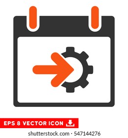 Cog Integration Calendar Day icon. Vector EPS illustration style is flat iconic bicolor symbol, orange and gray colors.