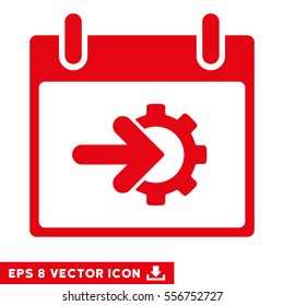Cog Integration Calendar Day icon. Vector EPS illustration style is flat iconic symbol, red color.