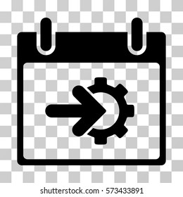 Cog Integration Calendar Day icon. Vector illustration style is flat iconic symbol, black color, transparent background. Designed for web and software interfaces.