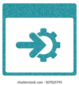 Cog Integration Calendar Page grainy textured icon for overlay watermark stamps. Flat symbol with scratched texture.