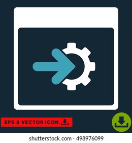 Cog Integration Calendar Page icon. Vector EPS illustration style is flat iconic bicolor symbol, blue and white colors.