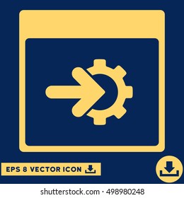 Cog Integration Calendar Page icon. Vector EPS illustration style is flat iconic symbol, yellow color.