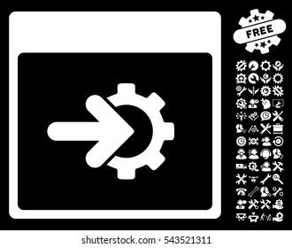 Cog Integration Calendar Page icon with bonus setup tools icon set. Vector illustration style is flat iconic symbols, white, black background.