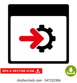 Cog Integration Calendar Page icon. Vector EPS illustration style is flat iconic bicolor symbol, intensive red and black colors.