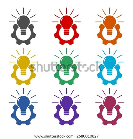 Cog light bulb icon isolated on white background. Set icons colorful