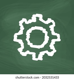 Cog Line Icon design, white chalk. Draw a picture on the blackboard.