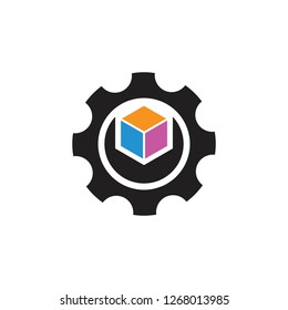 cog machine adjustable wrench with box logo vector