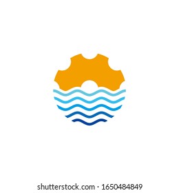 cog machine symbol, ocean gradient design logo vector