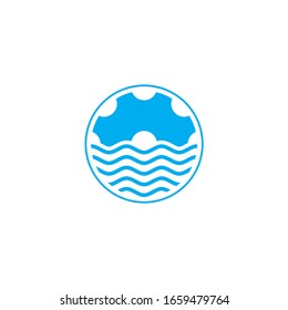 cog machine symbol, ocean water wave design logo vector