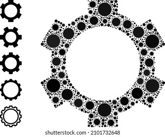 Cog mosaic icon. Vector mosaic constructed from random coronavirus icons. Virus cell mosaic cog icon and other icons. Cog collage for pandemic images.