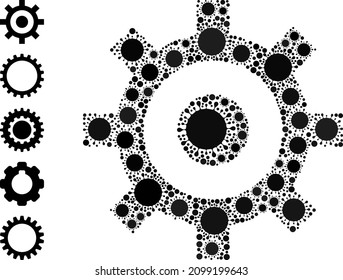 Cog mosaic icon. Vector mosaic is organized with scattered Covid-2019 icons. Covid-2019 collage cog icon and more icons. Cog collage for breakout images.