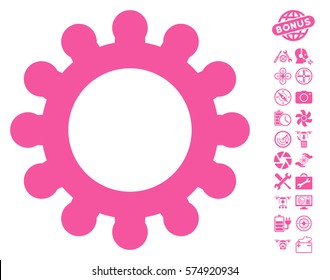 Cog pictograph with bonus copter service pictograms. Vector illustration style is flat iconic pink symbols on white background.