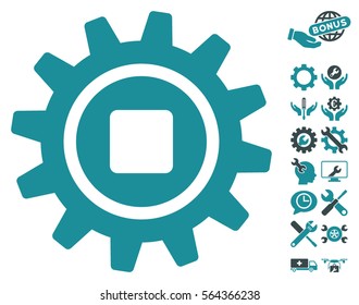 Cog pictograph with bonus setup tools pictograph collection. Vector illustration style is flat iconic soft blue symbols on white background.