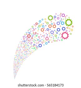 Cog random source stream. Vector illustration style is flat bright multicolored iconic symbols on a white background. Object fountain made from pictographs.