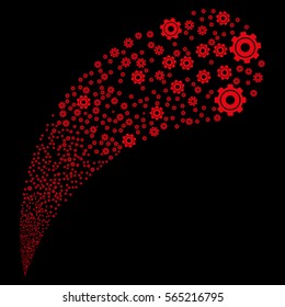 Cog random source stream. Vector illustration style is flat red iconic symbols on a black background. Object fountain combined from design elements.