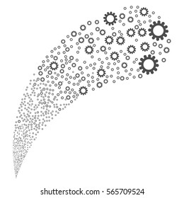 Cog random source stream. Vector illustration style is flat gray iconic symbols on a white background. Object fountain constructed from pictographs.