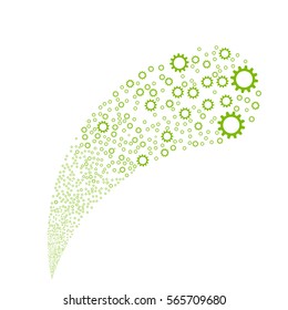 Cog random source stream. Vector illustration style is flat eco green iconic symbols on a white background. Object fountain made from pictograms.