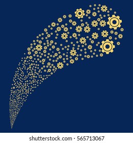 Cog random source stream. Vector illustration style is flat yellow iconic symbols on a blue background. Object fountain combined from pictograms.