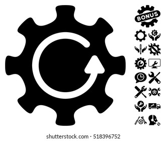 Cog Rotation Direction icon with bonus settings clip art. Vector illustration style is flat iconic black symbols on white background.