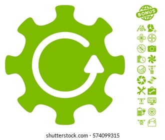 Cog Rotation Direction icon with bonus nanocopter service graphic icons. Vector illustration style is flat iconic symbols on white background.