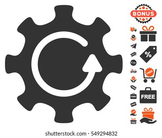 Cog Rotation Direction icon with free bonus icon set. Vector illustration style is flat iconic symbols, orange and gray colors, white background.