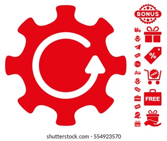 Cog Rotation Direction icon with free bonus images. Vector illustration style is flat iconic symbols, red color, white background.