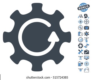 Cog Rotation Direction pictograph with bonus airdrone tools design elements. Vector illustration style is flat iconic symbols on white background.