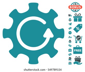 Cog Rotation Direction pictograph with free bonus icon set. Vector illustration style is flat iconic symbols, soft blue colors, white background.