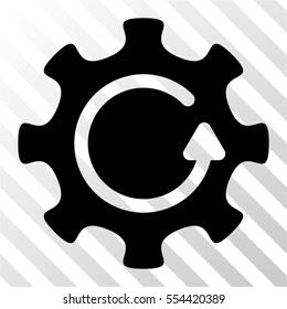 Cog Rotation Direction vector icon. Illustration style is flat iconic black symbol on a hatched transparent background.