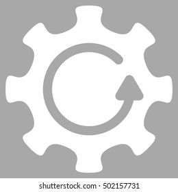 Cog Rotation Direction vector pictograph. Style is flat graphic symbol, white color, silver background.