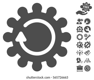 Cog Rotation icon with bonus setup tools graphic icons. Vector illustration style is flat iconic gray symbols on white background.