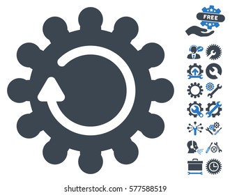 Cog Rotation icon with bonus tools symbols. Vector illustration style is flat iconic smooth blue symbols on white background.