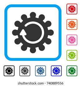 Cog Rotation icon. Flat grey iconic symbol in a light blue rounded square. Black, gray, green, blue, red, orange color variants of Cog Rotation vector. Designed for web and app user interface.
